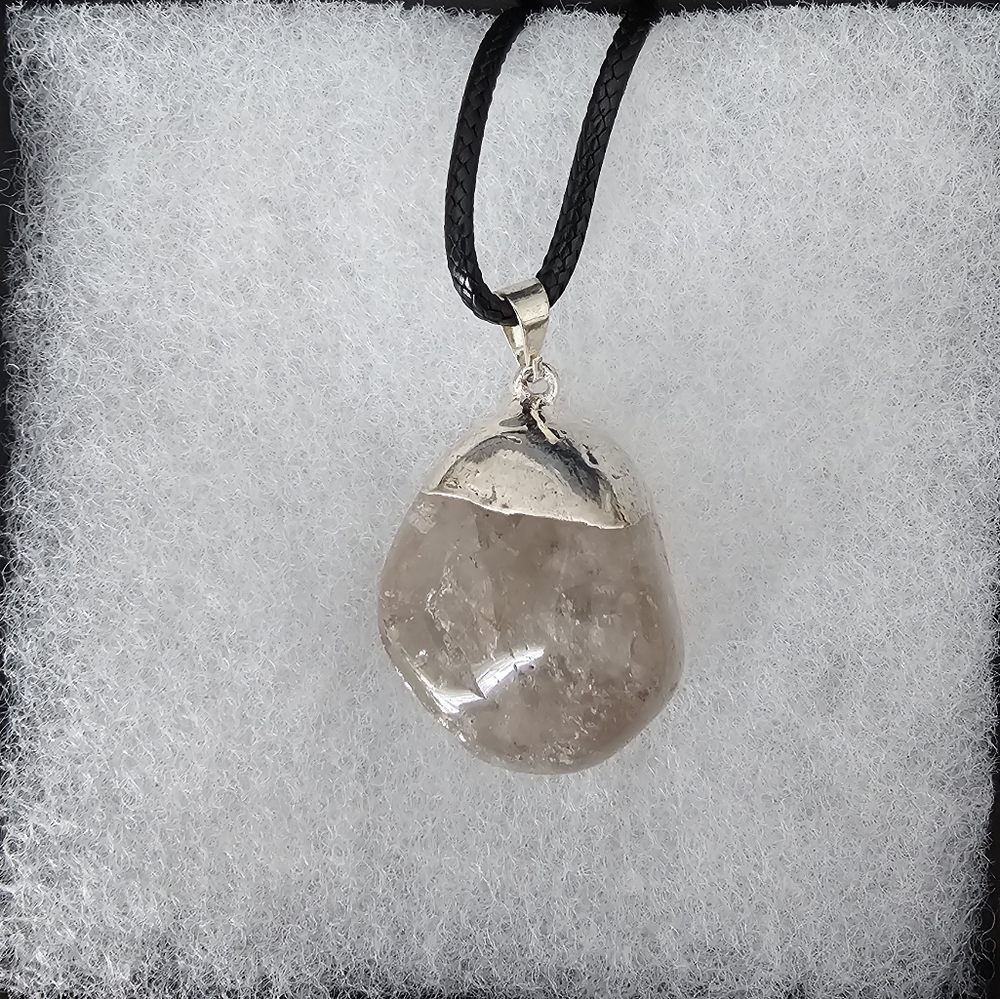 Smokey Quartz Pendant Necklace with Black Cord